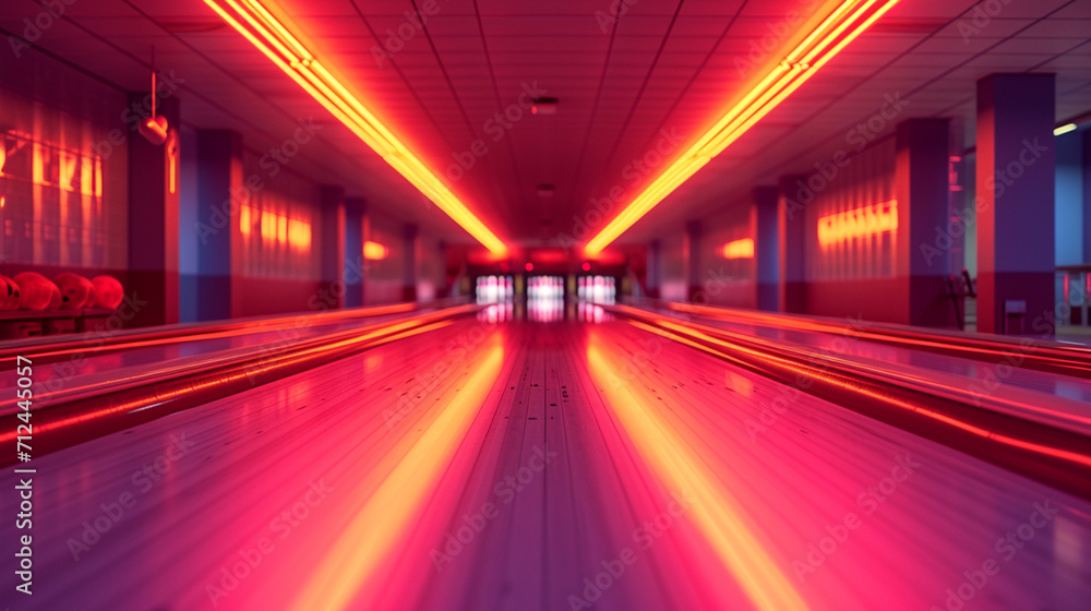 A surreal portrayal of a bowling alley during a solar eclipse, casting dramatic shadows, A surreal portrayal of a bowling alley during a solar eclipse, casting dramatic shadows,