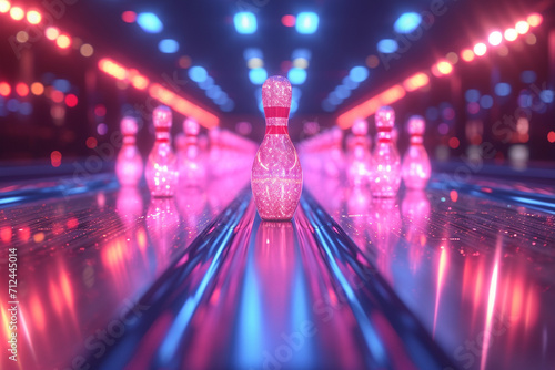 An illustration of a bowling game where the pins are holograms, disappearing when hit,