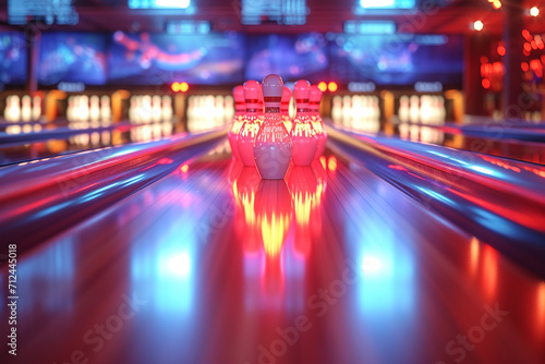 An illustration of a bowling game where the pins are holograms, disappearing when hit,