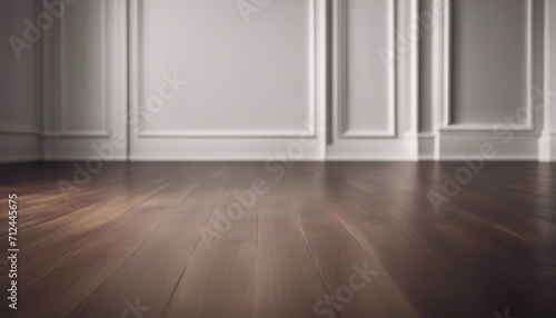 Dark Hardwood floor and white wall. Empty white room with wooden floor