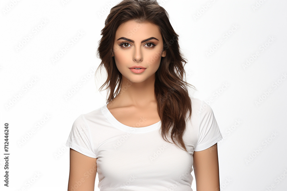 Woman in White Tshirt Mockup created with Generative AI