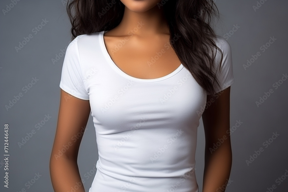 Woman in White Tshirt Mockup created with Generative AI Woman in White Tshirt Mockup created with Generative AI