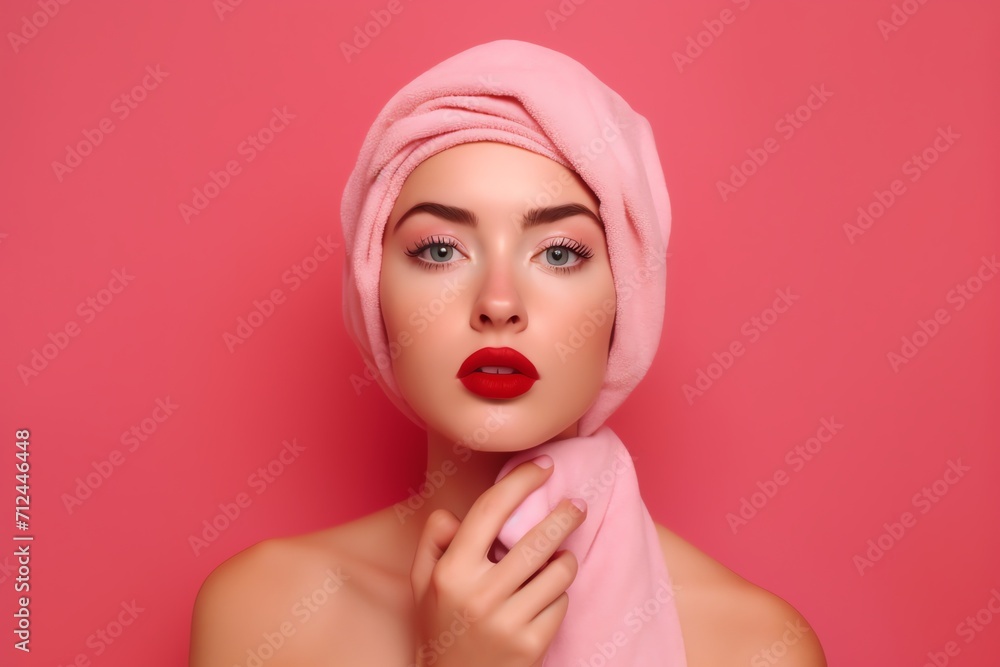 Photo a beautiful caucasian woman wearing towel on head Photo a beautiful caucasian woman wearing towel on head