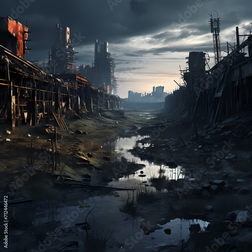 Dystopian wasteland with abandoned buildings