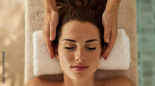 woman in spa doing a head massage on a spa bed for relaxation