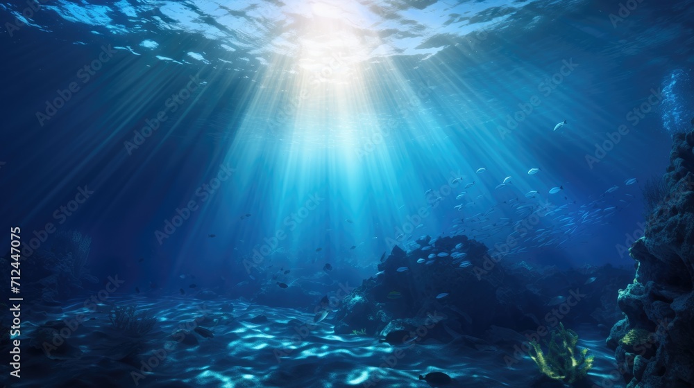 Underwater Ocean - Blue Abyss With Sunlight Underwater Ocean - Blue Abyss With Sunlight