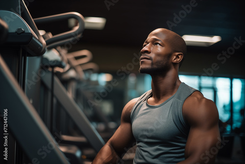 Side view of handsome African American man looking away while standing in gym