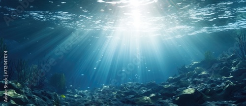 Underwater Ocean - Blue Abyss With Sunlight © khwanchai