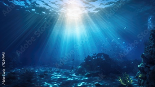Underwater Ocean - Blue Abyss With Sunlight
