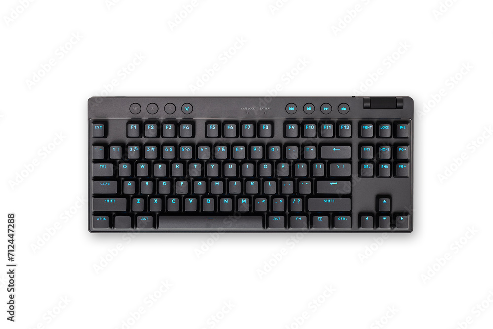 Black wireless standard computer keyboard on white background. Black wireless standard computer keyboard on white background.