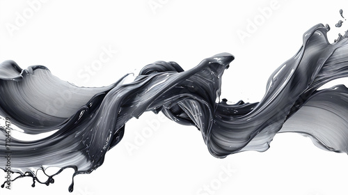 Gray wave, acrylic paint flow on a white background. Generative AI