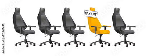 Vacant. Business recruitment concept. Office chair with a sign vacant. We are hiring, open vacancy. Hiring and recruiting banner. Vector
