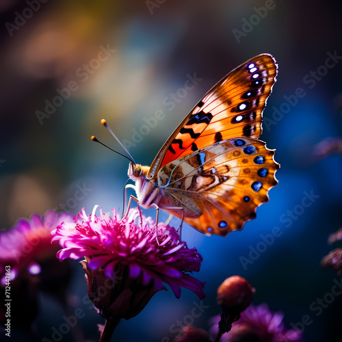 Macro shot of a butterfly resting on a flower. © Cao