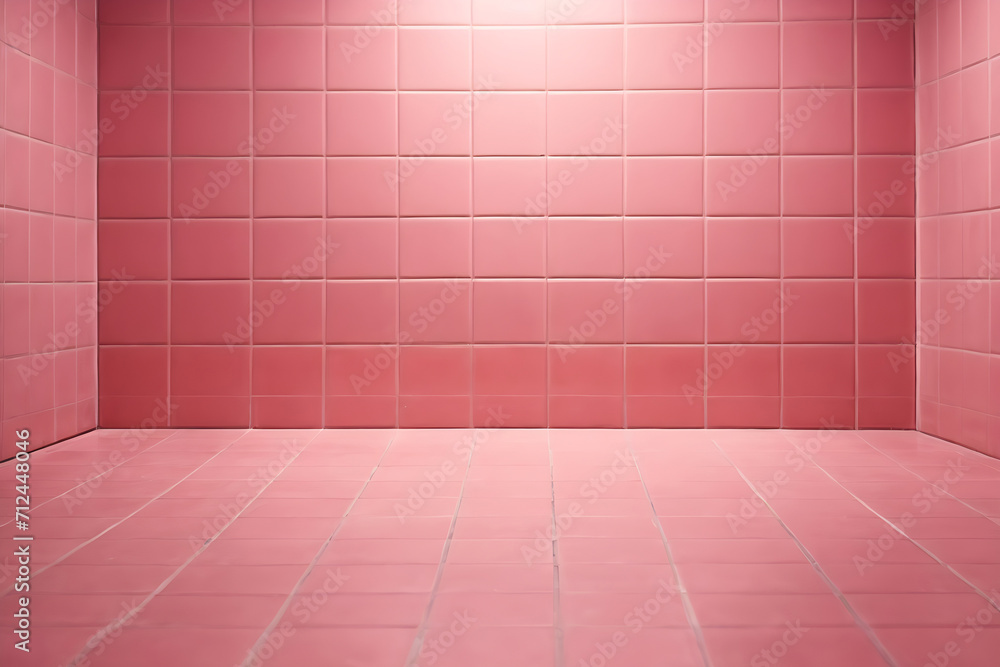 Pink tile wall checkered background bathroom floor texture, 3d rendering