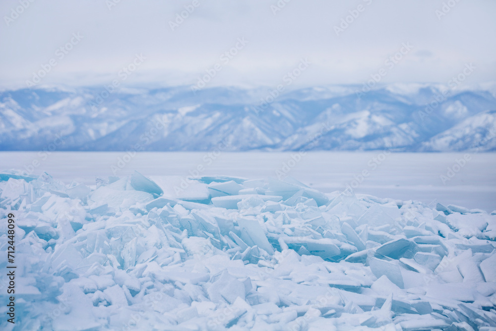 Turquoise ice floe. Ice-drift of Baikal lake, Winter landscape. Turquoise ice floe. Ice-drift of Baikal lake, Winter landscape.