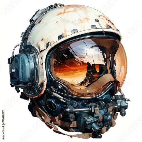 Astronaut helmet in watercolor style. AI generate illustration