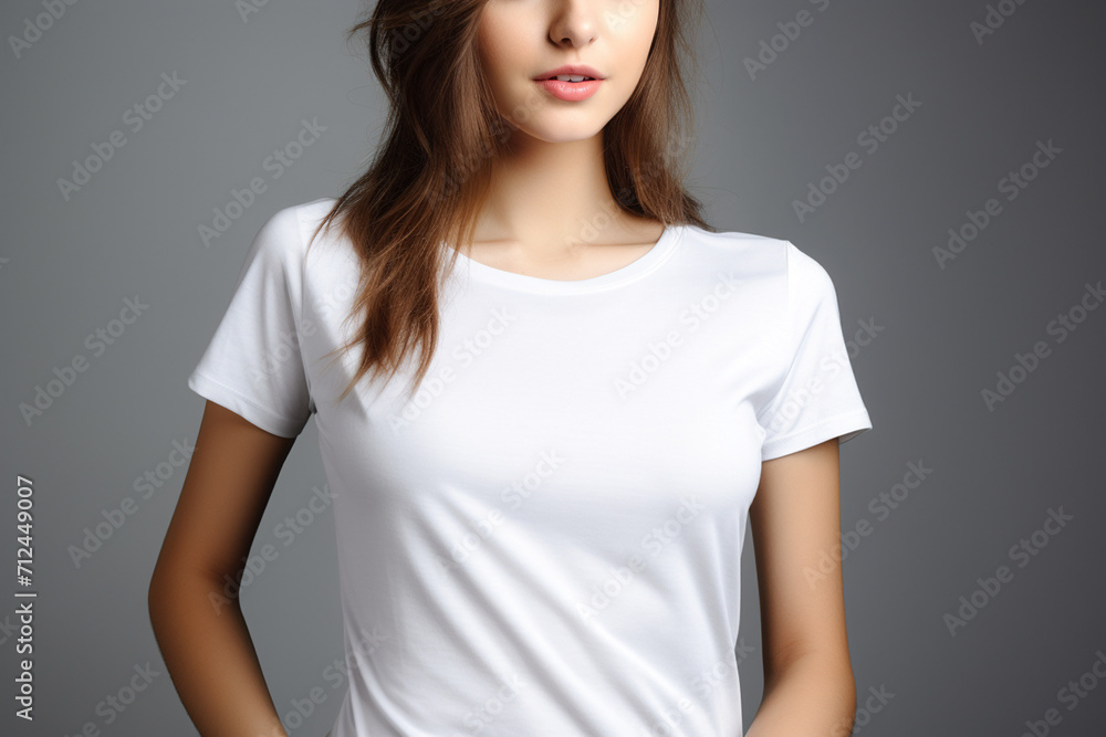 Woman in White Tshirt Mockup created with Generative AI