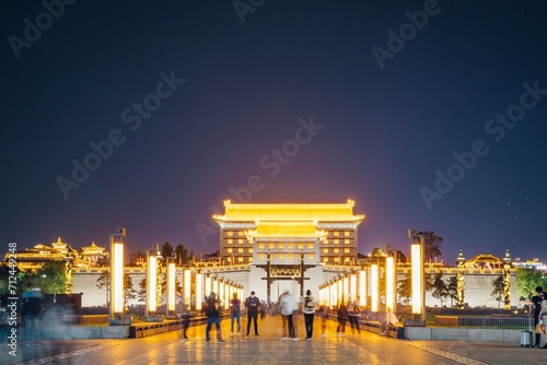 Beilin District, Xi'an City, Shaanxi Province-Night view of Xi'an Ancient City Tower photo
