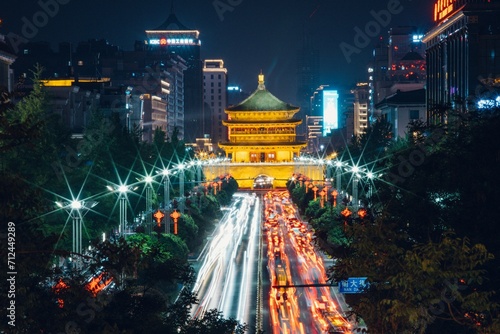 Beilin District, Xi'an City, Shaanxi Province-Night view of Xi'an Ancient City Tower