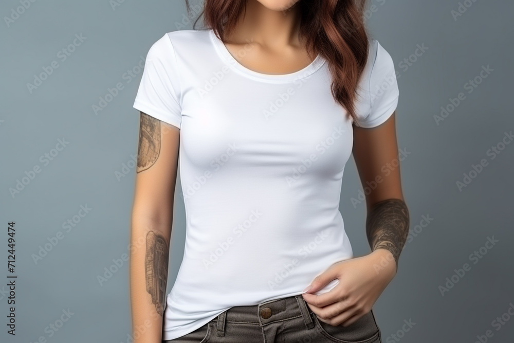 Woman in White Tshirt Mockup created with Generative AI Woman in White Tshirt Mockup created with Generative AI