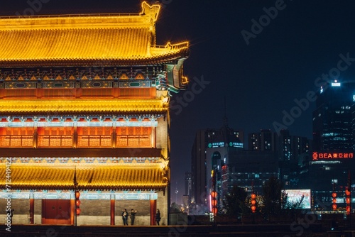 Beilin District, Xi'an City, Shaanxi Province-Night view of Xi'an Ancient City Tower photo