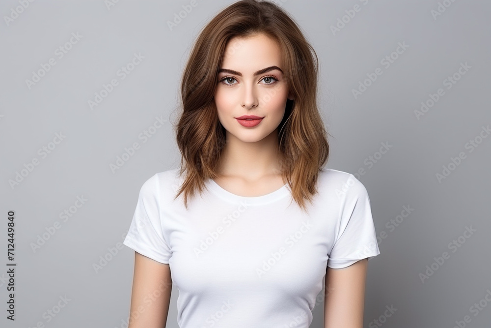 Woman in White Tshirt Mockup created with Generative AI Woman in White Tshirt Mockup created with Generative AI