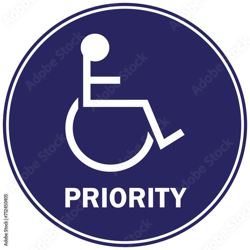 Disable Priority Sticker Vector Blue and White Disable Symbol Illustration Handicap Wheelchair Icon