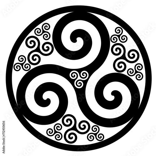 Symbole celtique - Nœud celtique et cercle Triskel - Trinité - Géométrie sacrée - Énergie - Roue Noir et Blanc