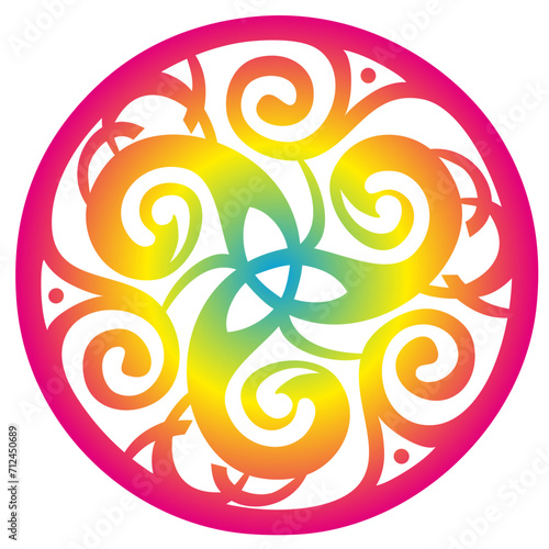 Symbole celtique - Nœud celtique et cercle - Triskel - Trinité - Géométrie sacrée - Énergie - Couleurs Arc-en-ciel
