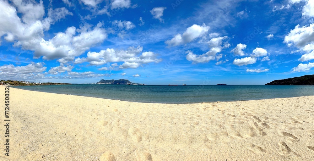 Playa de Getares beach near Algeciras on the Bay of Gibraltar with a view towards Gibraltar, Andalusia, Spain Playa de Getares beach near Algeciras on the Bay of Gibraltar with a view towards Gibraltar, Andalusia, Spain