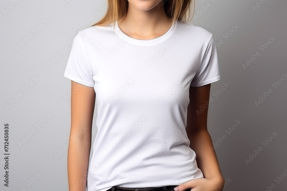 Woman in White Tshirt Mockup created with Generative AI Woman in White Tshirt Mockup created with Generative AI