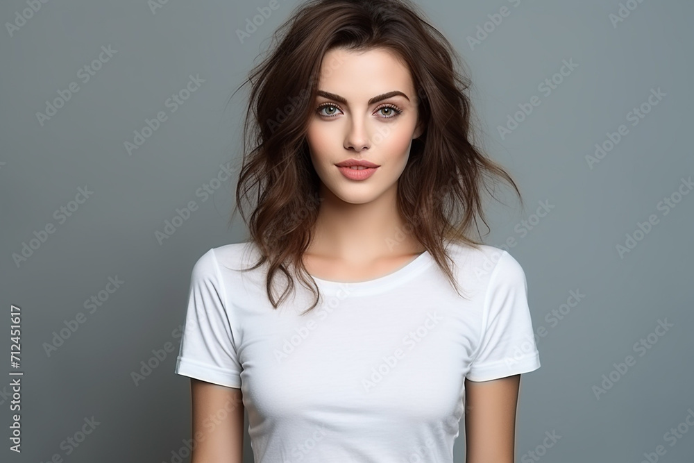 Woman in White Tshirt Mockup created with Generative AI Woman in White Tshirt Mockup created with Generative AI