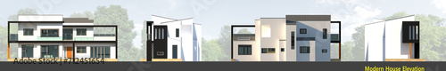 Modern house elevation illustration with terrace