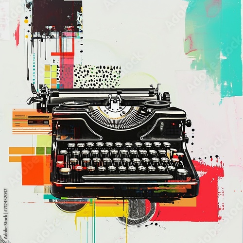 Vintage Typewriter Meets Modern Devices Art Collage