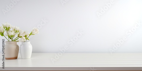 White wooden table with white background for product display or design layout, including clipping path.