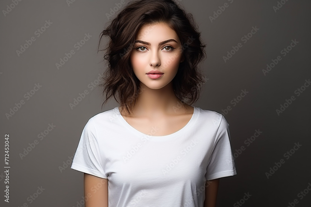 Woman in White Tshirt Mockup created with Generative AI Woman in White Tshirt Mockup created with Generative AI
