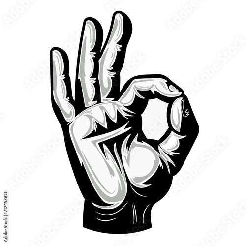 Vector illustration of stylized human hand with ok sign isolated on white background photo