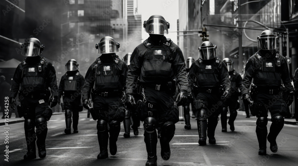 custom made wallpaper toronto digitalFull body squad of police officers in protective gears with guns wearing medical masks during patrolling street