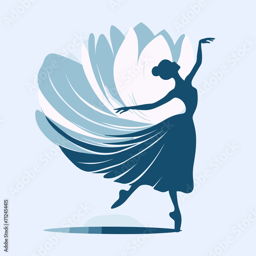 Ballet ballerina silhouette isolated on a blue background. Vector illustration, ballet performer, generative ai photo