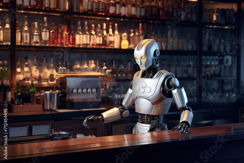 Robot AI Artificial Intelligence Bartender Waiter waitress chef cook diner restaurant cafe service industry catering food drinks Automation workplace taking over jobs Concept Illustration Photo