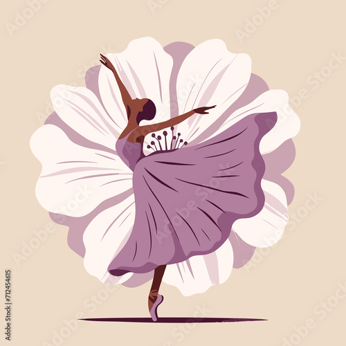 Ballerina in a lilac dress dancing on a flower background, tiptoe pose, ballet performer, generative ai