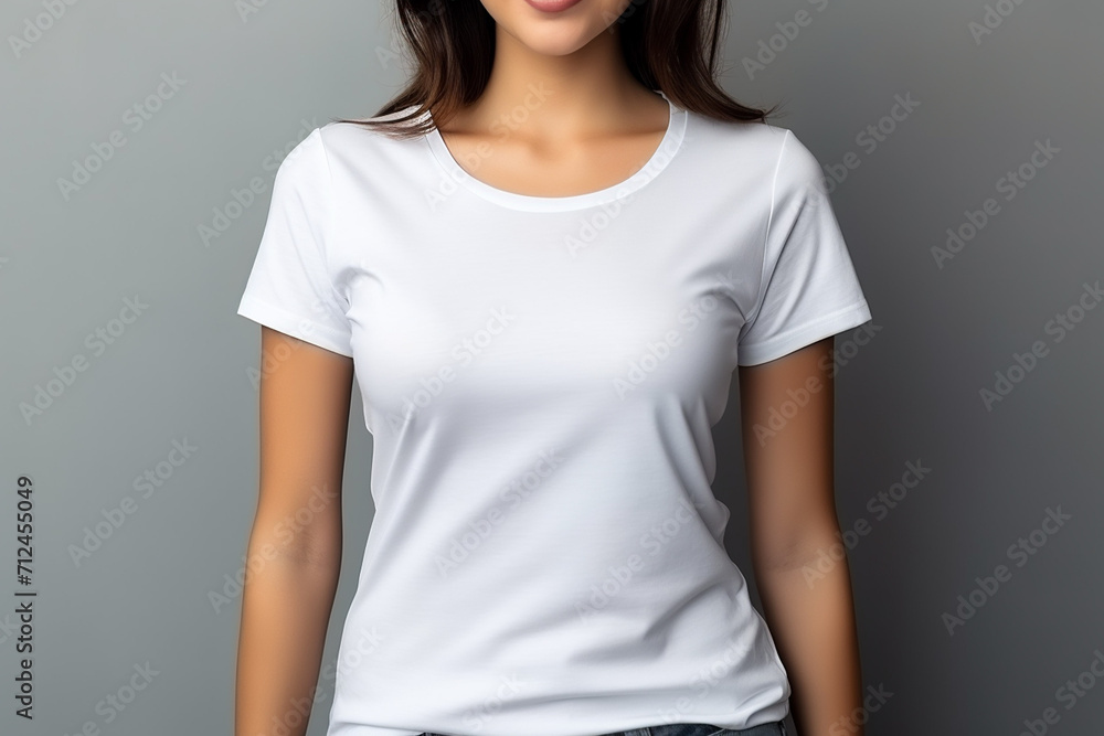 Fototapeta premium Woman in White Tshirt Mockup created with Generative AI