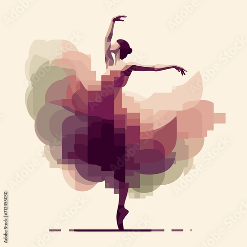 Ballet dancer in action. Vector illustration in a flat style, ballet dance performer, tiptoe, generative ai