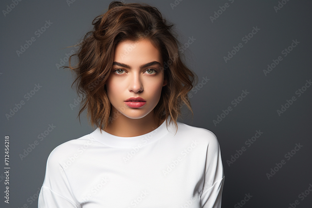 Fototapeta premium Woman in White Tshirt Mockup created with Generative AI