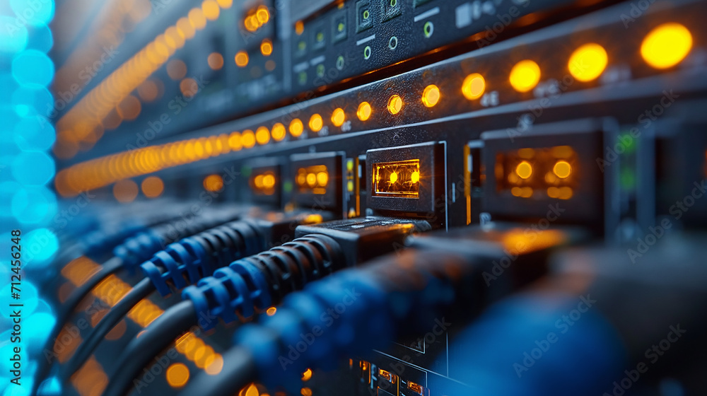 Internet LAN cable In a modern server room For storing and transmitting information through a secure internet technology network. Internet LAN cable In a modern server room For storing and transmitting information through a secure internet technology network.