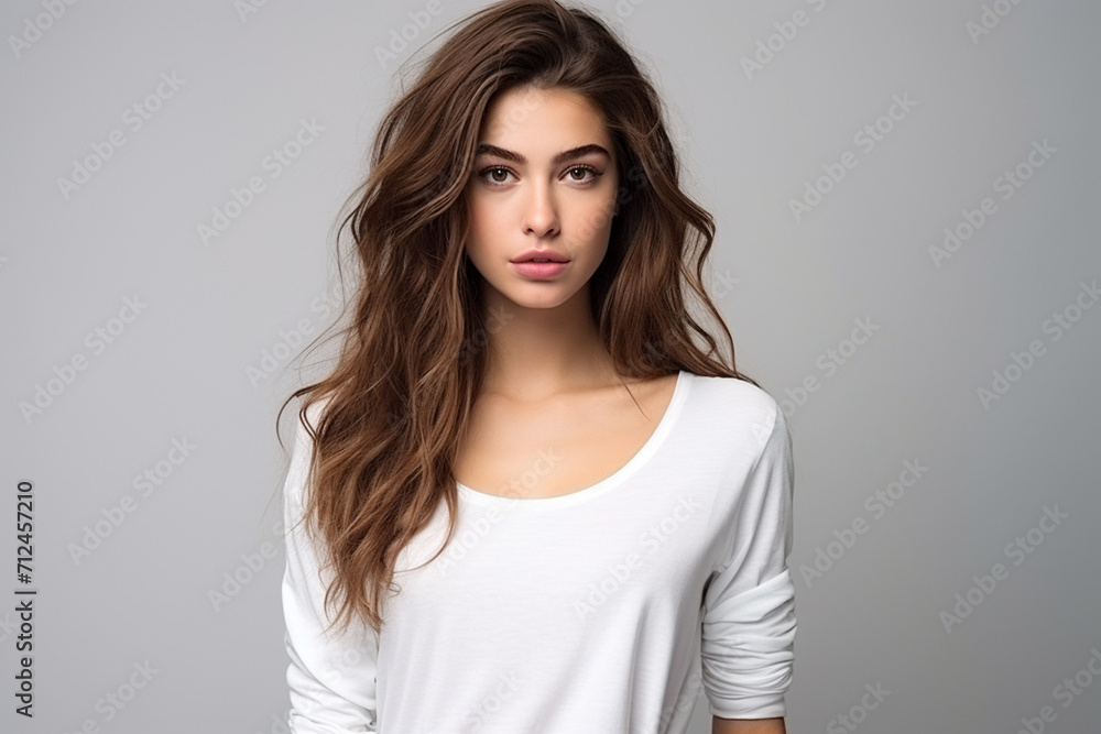 Woman in White Tshirt Mockup created with Generative AI Woman in White Tshirt Mockup created with Generative AI