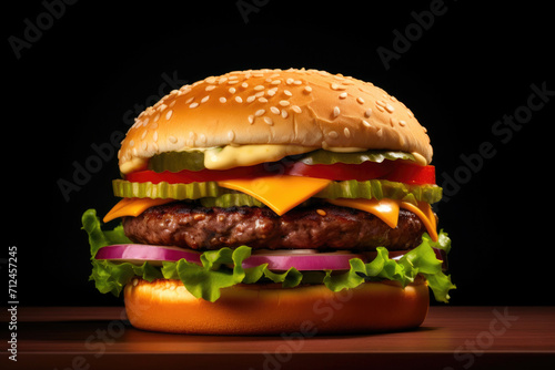 Burger Bliss: Dark Background Indulgence