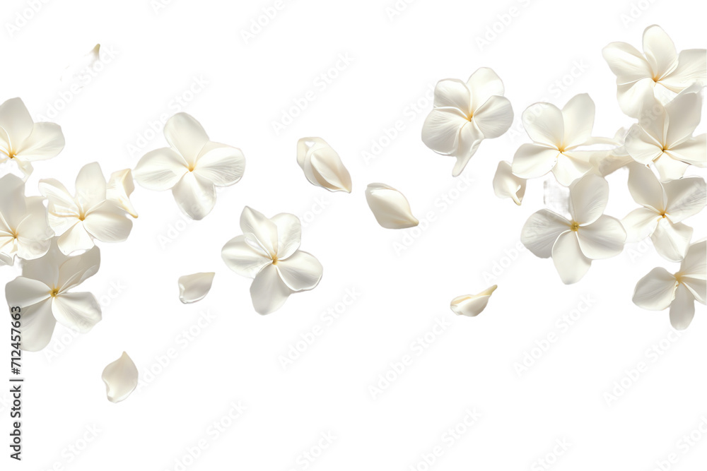 Fototapeta premium some flower jasmine petals flew isolated on white background