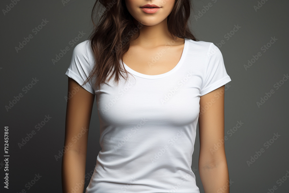 Woman in White Tshirt Mockup created with Generative AI Woman in White Tshirt Mockup created with Generative AI