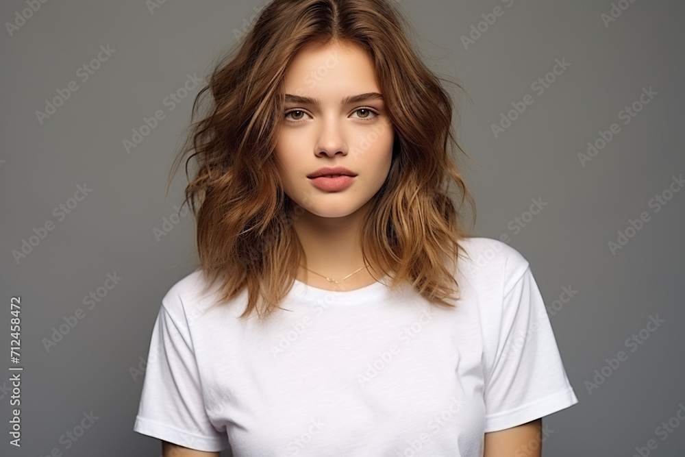 Woman in White Tshirt Mockup created with Generative AI Woman in White Tshirt Mockup created with Generative AI